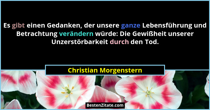 Es gibt einen Gedanken, der unsere ganze Lebensführung und Betrachtung verändern würde: Die Gewißheit unserer Unzerstörbarkeit... - Christian Morgenstern