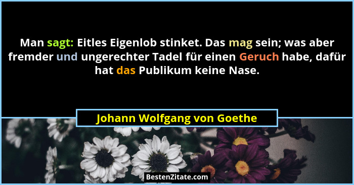 Man sagt: Eitles Eigenlob stinket. Das mag sein; was aber fremder und ungerechter Tadel für einen Geruch habe, dafür hat... - Johann Wolfgang von Goethe