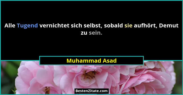 Alle Tugend vernichtet sich selbst, sobald sie aufhört, Demut zu sein.... - Muhammad Asad