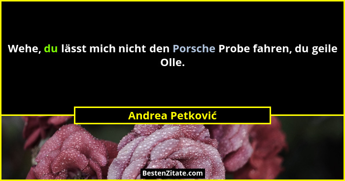 Wehe, du lässt mich nicht den Porsche Probe fahren, du geile Olle.... - Andrea Petković