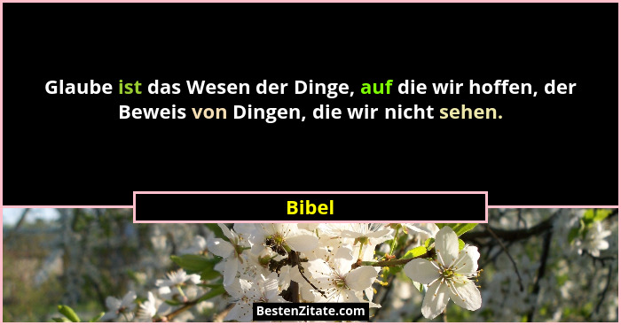 Glaube ist das Wesen der Dinge, auf die wir hoffen, der Beweis von Dingen, die wir nicht sehen.... - Bibel