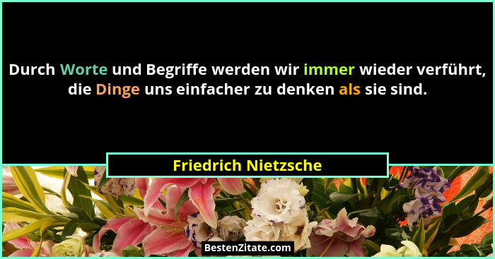 Durch Worte und Begriffe werden wir immer wieder verführt, die Dinge uns einfacher zu denken als sie sind.... - Friedrich Nietzsche