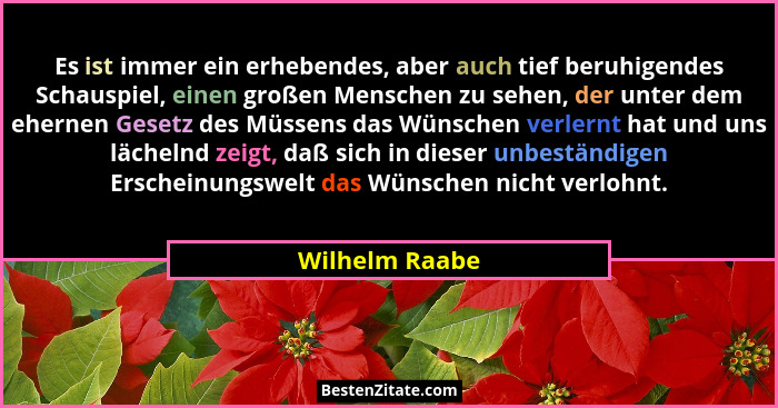 Es ist immer ein erhebendes, aber auch tief beruhigendes Schauspiel, einen großen Menschen zu sehen, der unter dem ehernen Gesetz des... - Wilhelm Raabe