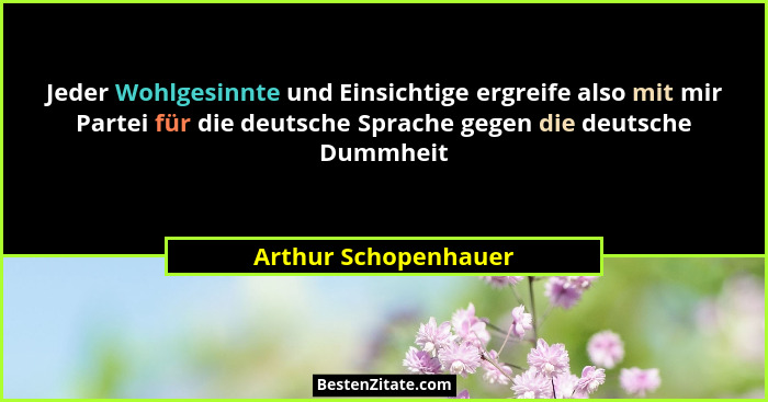 Jeder Wohlgesinnte und Einsichtige ergreife also mit mir Partei für die deutsche Sprache gegen die deutsche Dummheit... - Arthur Schopenhauer