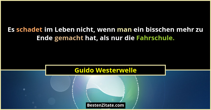 Es schadet im Leben nicht, wenn man ein bisschen mehr zu Ende gemacht hat, als nur die Fahrschule.... - Guido Westerwelle