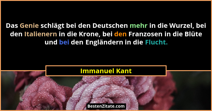 Das Genie schlägt bei den Deutschen mehr in die Wurzel, bei den Italienern in die Krone, bei den Franzosen in die Blüte und bei den En... - Immanuel Kant