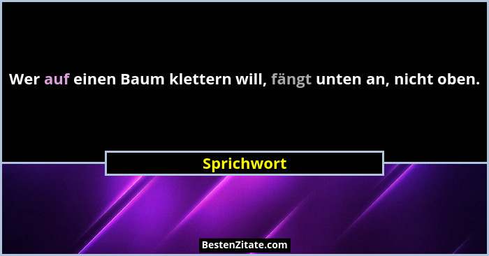 Wer auf einen Baum klettern will, fängt unten an, nicht oben.... - Sprichwort