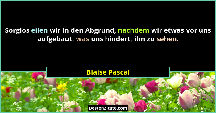 Sorglos eilen wir in den Abgrund, nachdem wir etwas vor uns aufgebaut, was uns hindert, ihn zu sehen.... - Blaise Pascal