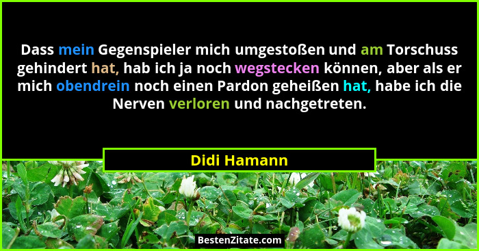 Dass mein Gegenspieler mich umgestoßen und am Torschuss gehindert hat, hab ich ja noch wegstecken können, aber als er mich obendrein noc... - Didi Hamann