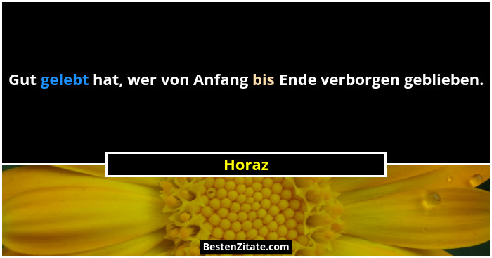 Gut gelebt hat, wer von Anfang bis Ende verborgen geblieben.... - Horaz