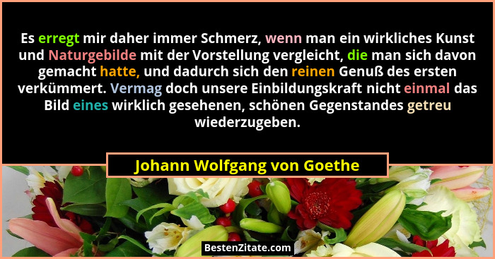 Es erregt mir daher immer Schmerz, wenn man ein wirkliches Kunst und Naturgebilde mit der Vorstellung vergleicht, die man... - Johann Wolfgang von Goethe