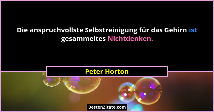 Die anspruchvollste Selbstreinigung für das Gehirn ist gesammeltes Nichtdenken.... - Peter Horton