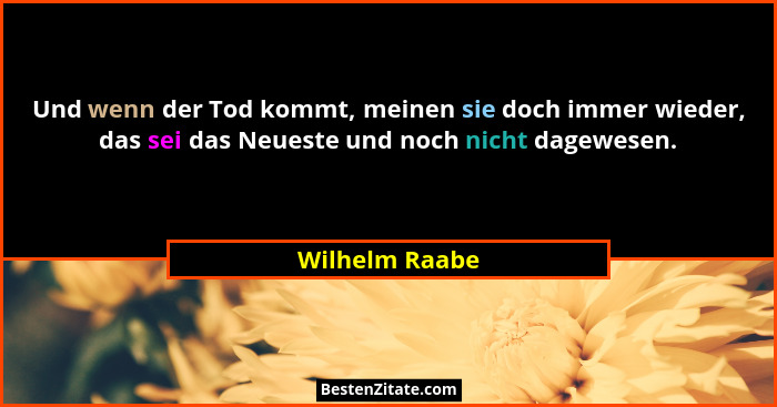 Und wenn der Tod kommt, meinen sie doch immer wieder, das sei das Neueste und noch nicht dagewesen.... - Wilhelm Raabe