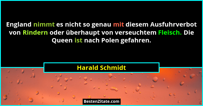 England nimmt es nicht so genau mit diesem Ausfuhrverbot von Rindern oder überhaupt von verseuchtem Fleisch. Die Queen ist nach Polen... - Harald Schmidt