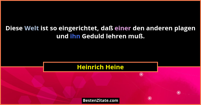 Diese Welt ist so eingerichtet, daß einer den anderen plagen und ihn Geduld lehren muß.... - Heinrich Heine