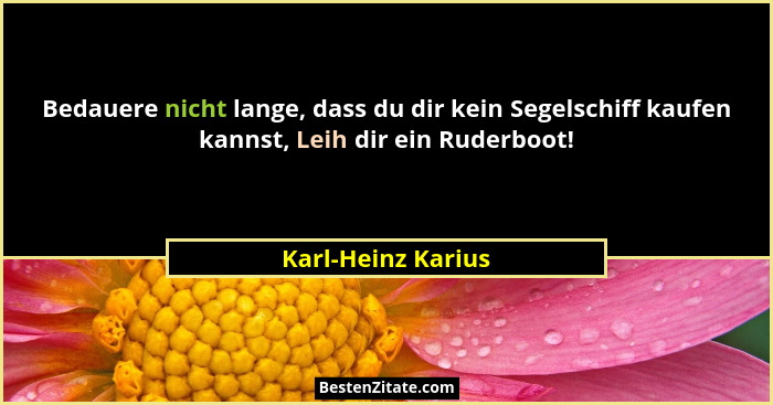 Bedauere nicht lange, dass du dir kein Segelschiff kaufen kannst, Leih dir ein Ruderboot!... - Karl-Heinz Karius