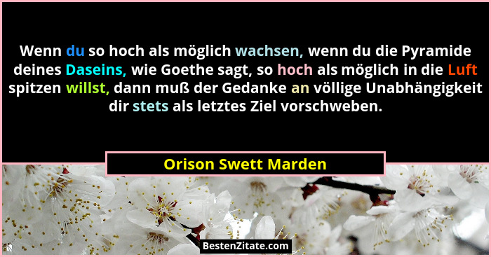 Wenn du so hoch als möglich wachsen, wenn du die Pyramide deines Daseins, wie Goethe sagt, so hoch als möglich in die Luft spitz... - Orison Swett Marden