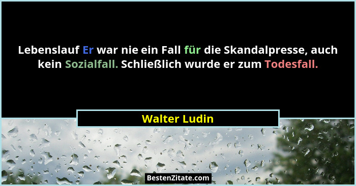 Lebenslauf Er war nie ein Fall für die Skandalpresse, auch kein Sozialfall. Schließlich wurde er zum Todesfall.... - Walter Ludin