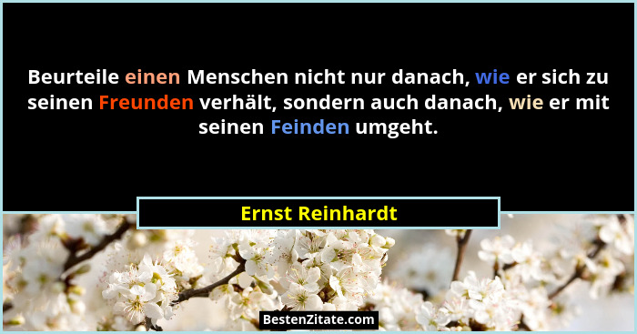 Beurteile einen Menschen nicht nur danach, wie er sich zu seinen Freunden verhält, sondern auch danach, wie er mit seinen Feinden um... - Ernst Reinhardt