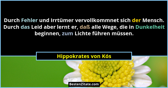 Durch Fehler und Irrtümer vervollkommnet sich der Mensch. Durch das Leid aber lernt er, daß alle Wege, die in Dunkelheit beginne... - Hippokrates von Kós