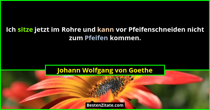 Ich sitze jetzt im Rohre und kann vor Pfeifenschneiden nicht zum Pfeifen kommen.... - Johann Wolfgang von Goethe