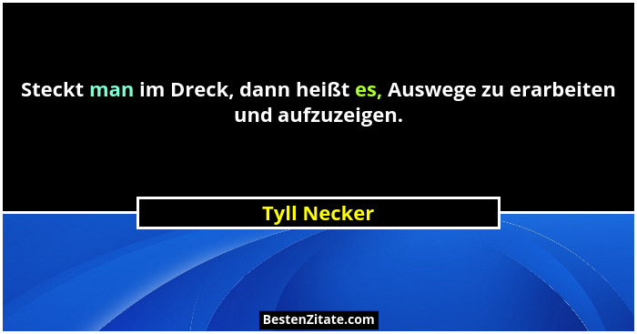 Steckt man im Dreck, dann heißt es, Auswege zu erarbeiten und aufzuzeigen.... - Tyll Necker