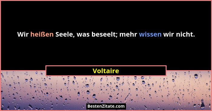 Wir heißen Seele, was beseelt; mehr wissen wir nicht.... - Voltaire