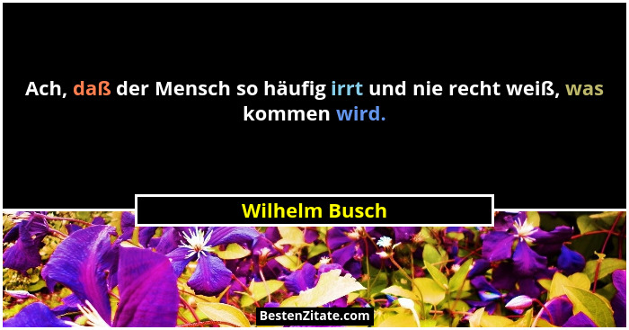 Ach, daß der Mensch so häufig irrt und nie recht weiß, was kommen wird.... - Wilhelm Busch