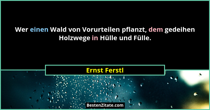 Wer einen Wald von Vorurteilen pflanzt, dem gedeihen Holzwege in Hülle und Fülle.... - Ernst Ferstl
