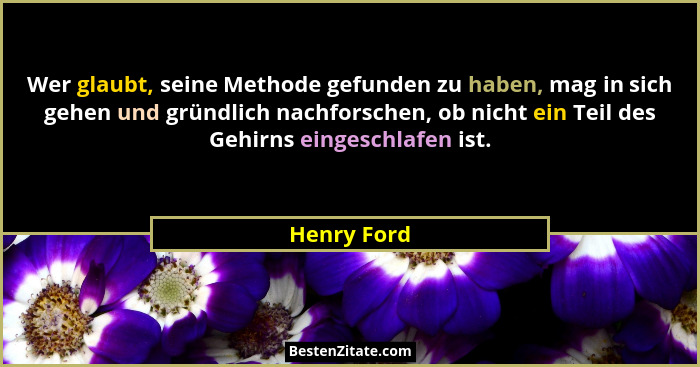 Wer glaubt, seine Methode gefunden zu haben, mag in sich gehen und gründlich nachforschen, ob nicht ein Teil des Gehirns eingeschlafen is... - Henry Ford