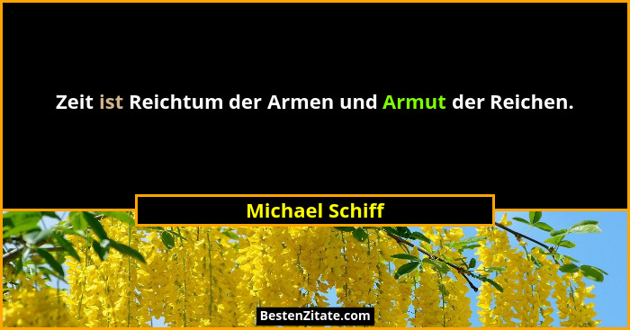 Zeit ist Reichtum der Armen und Armut der Reichen.... - Michael Schiff