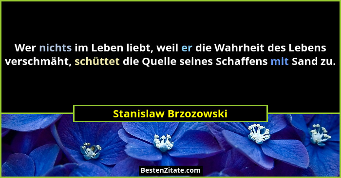 Wer nichts im Leben liebt, weil er die Wahrheit des Lebens verschmäht, schüttet die Quelle seines Schaffens mit Sand zu.... - Stanislaw Brzozowski