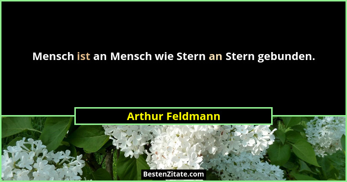 Mensch ist an Mensch wie Stern an Stern gebunden.... - Arthur Feldmann