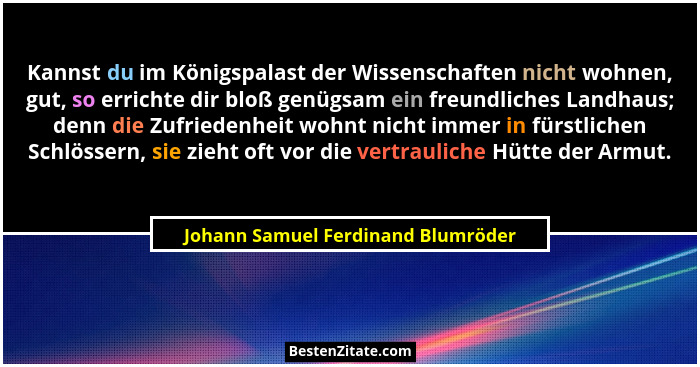 Kannst du im Königspalast der Wissenschaften nicht wohnen, gut, so errichte dir bloß genügsam ein freundliches Lan... - Johann Samuel Ferdinand Blumröder