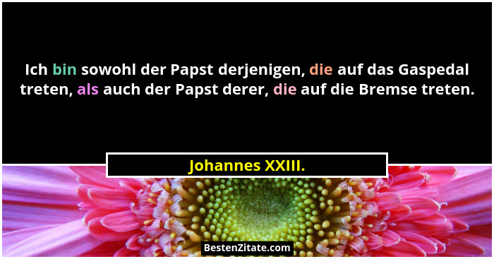 Ich bin sowohl der Papst derjenigen, die auf das Gaspedal treten, als auch der Papst derer, die auf die Bremse treten.... - Johannes XXIII.