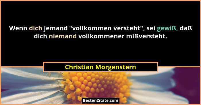 Wenn dich jemand "vollkommen versteht", sei gewiß, daß dich niemand vollkommener mißversteht.... - Christian Morgenstern