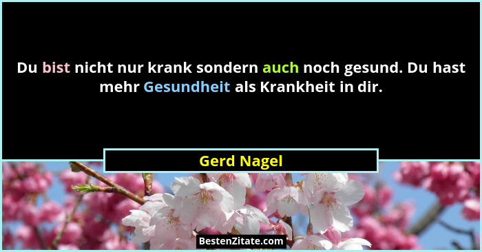 Du bist nicht nur krank sondern auch noch gesund. Du hast mehr Gesundheit als Krankheit in dir.... - Gerd Nagel