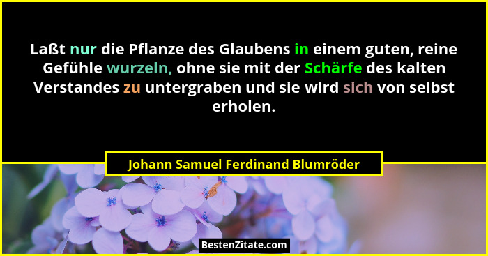 Laßt nur die Pflanze des Glaubens in einem guten, reine Gefühle wurzeln, ohne sie mit der Schärfe des kalten Verst... - Johann Samuel Ferdinand Blumröder