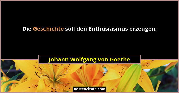 Die Geschichte soll den Enthusiasmus erzeugen.... - Johann Wolfgang von Goethe