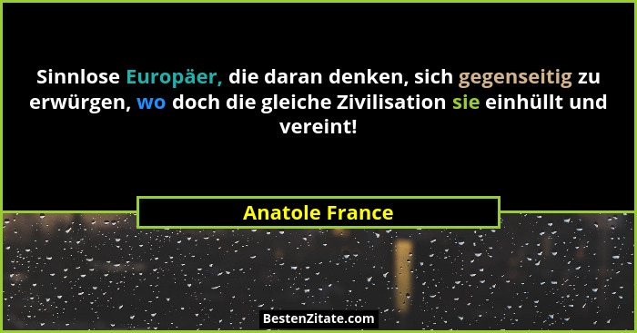 Sinnlose Europäer, die daran denken, sich gegenseitig zu erwürgen, wo doch die gleiche Zivilisation sie einhüllt und vereint!... - Anatole France