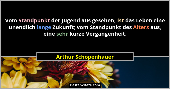 Vom Standpunkt der Jugend aus gesehen, ist das Leben eine unendlich lange Zukunft; vom Standpunkt des Alters aus, eine sehr kurz... - Arthur Schopenhauer