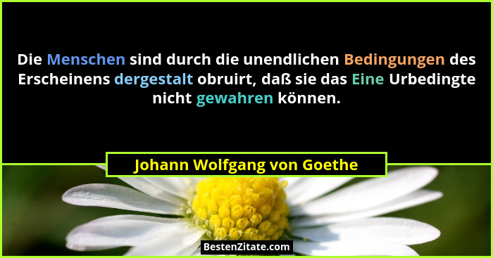 Die Menschen sind durch die unendlichen Bedingungen des Erscheinens dergestalt obruirt, daß sie das Eine Urbedingte nicht... - Johann Wolfgang von Goethe