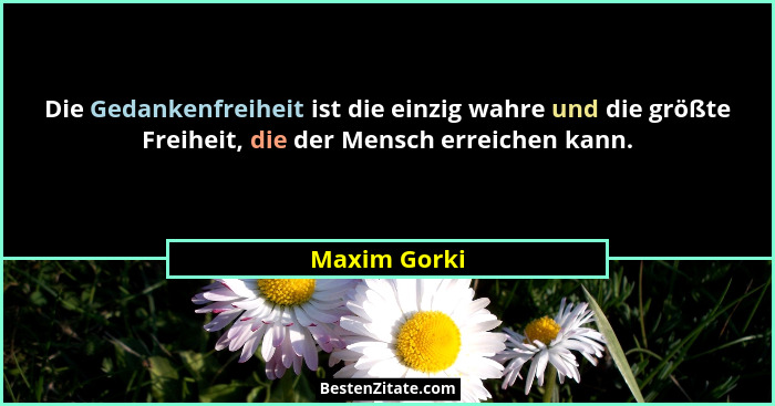 Die Gedankenfreiheit ist die einzig wahre und die größte Freiheit, die der Mensch erreichen kann.... - Maxim Gorki