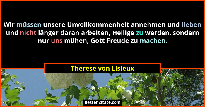 Wir müssen unsere Unvollkommenheit annehmen und lieben und nicht länger daran arbeiten, Heilige zu werden, sondern nur uns mühen... - Therese von Lisieux