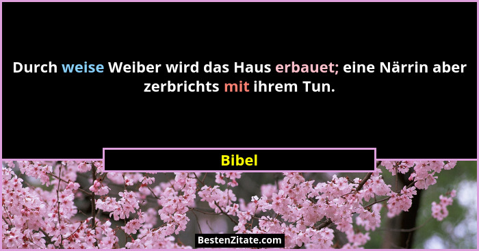 Durch weise Weiber wird das Haus erbauet; eine Närrin aber zerbrichts mit ihrem Tun.... - Bibel