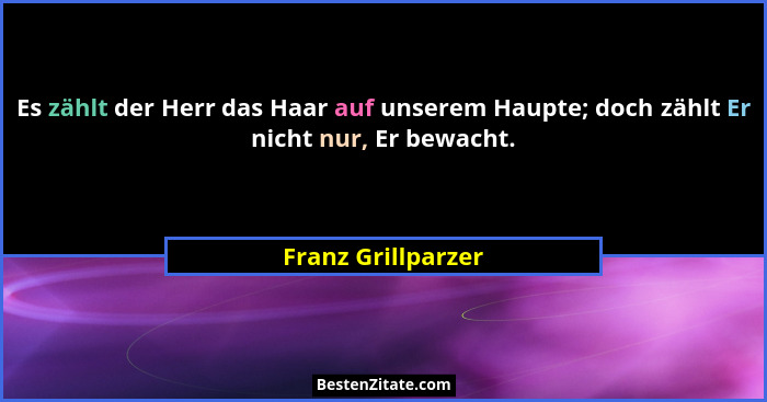 Es zählt der Herr das Haar auf unserem Haupte; doch zählt Er nicht nur, Er bewacht.... - Franz Grillparzer