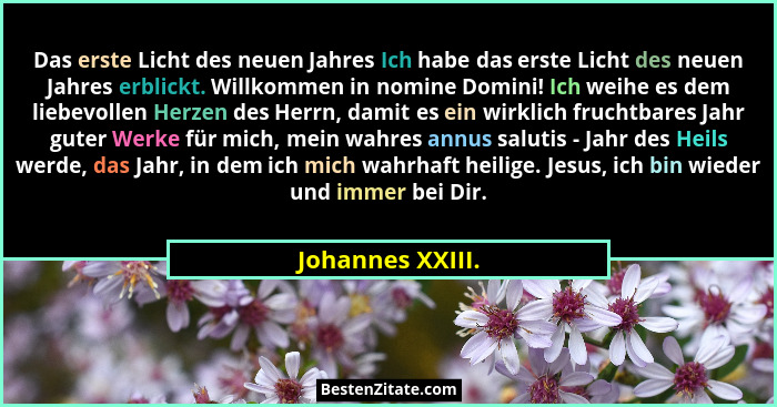 Das erste Licht des neuen Jahres Ich habe das erste Licht des neuen Jahres erblickt. Willkommen in nomine Domini! Ich weihe es dem l... - Johannes XXIII.