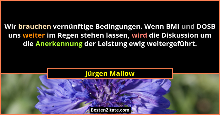 Wir brauchen vernünftige Bedingungen. Wenn BMI und DOSB uns weiter im Regen stehen lassen, wird die Diskussion um die Anerkennung der... - Jürgen Mallow