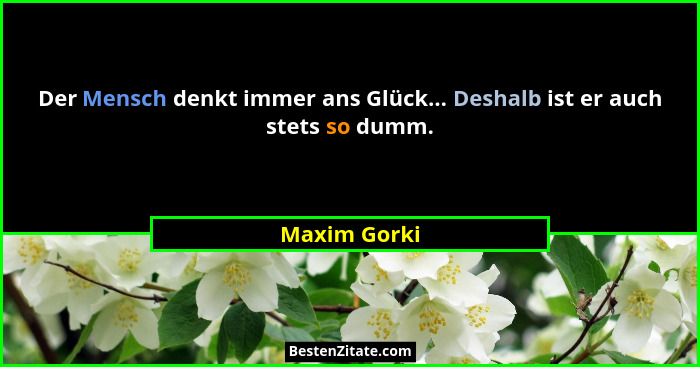 Der Mensch denkt immer ans Glück... Deshalb ist er auch stets so dumm.... - Maxim Gorki