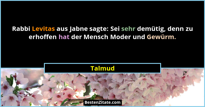 Rabbi Levitas aus Jabne sagte: Sei sehr demütig, denn zu erhoffen hat der Mensch Moder und Gewürm.... - Talmud